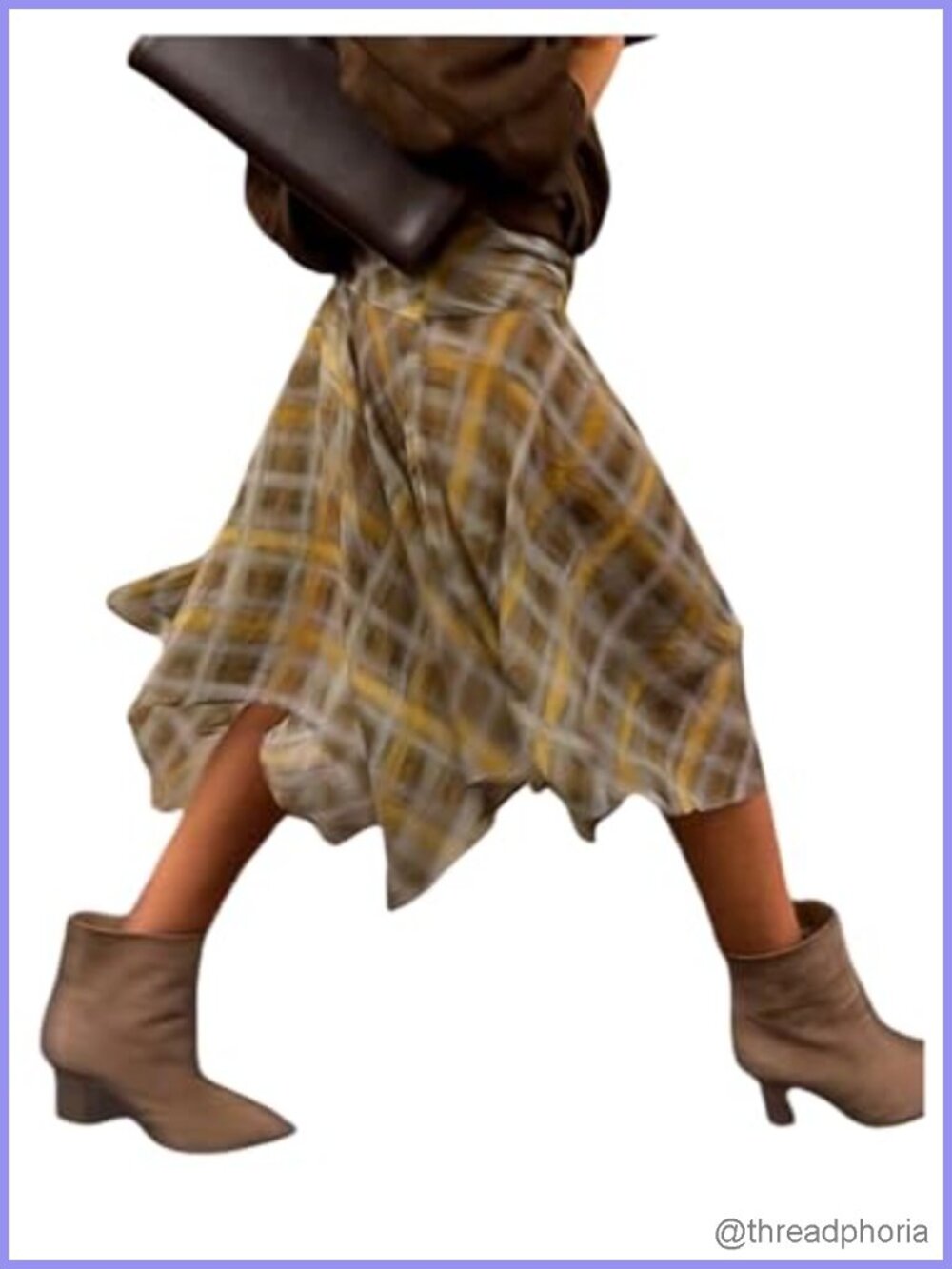 Womens Plaid Midi Skirt Ruffle Asymmetrical Flowy